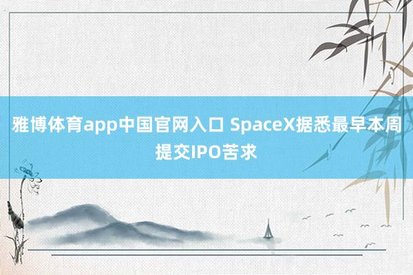 雅博体育app中国官网入口 SpaceX据悉最早本周提交IPO苦求