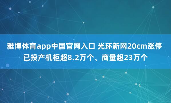 雅博体育app中国官网入口 光环新网20cm涨停 已投产机柜超8.2万个、商量超23万个