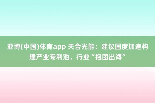 亚博(中国)体育app 天合光能：建议国度加速构建产业专利池，行业“抱团出海”