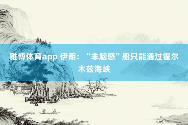 雅博体育app 伊朗：“非脑怒”船只能通过霍尔木兹海峡