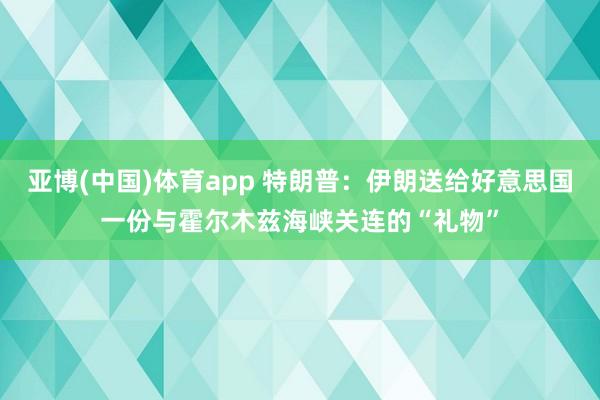亚博(中国)体育app 特朗普：伊朗送给好意思国一份与霍尔木兹海峡关连的“礼物”