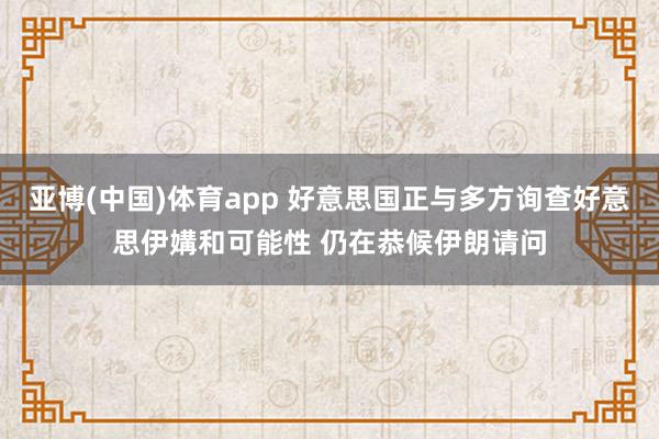 亚博(中国)体育app 好意思国正与多方询查好意思伊媾和可能性 仍在恭候伊朗请问