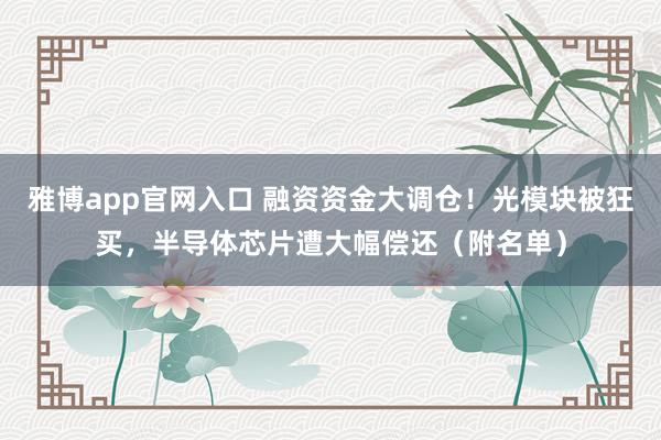 雅博app官网入口 融资资金大调仓！光模块被狂买，半导体芯片遭大幅偿还（附名单）