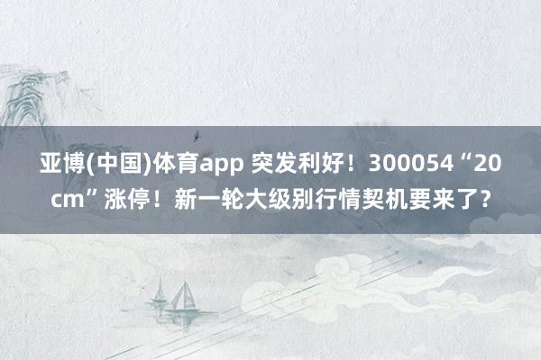 亚博(中国)体育app 突发利好！300054“20cm”涨停！新一轮大级别行情契机要来了？