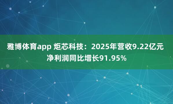 雅博体育app 炬芯科技：2025年营收9.22亿元 净利润同比增长91.95%
