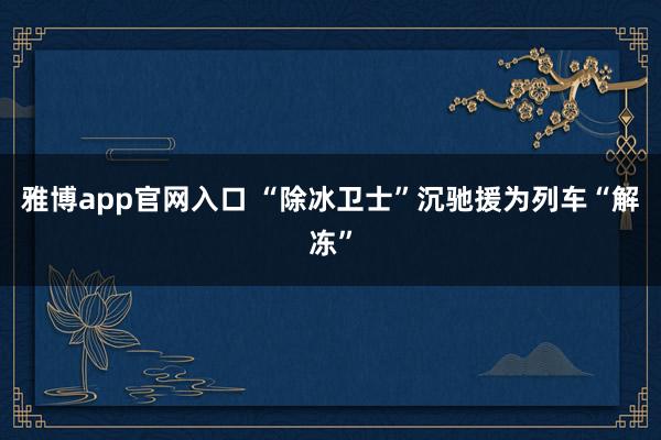 雅博app官网入口 “除冰卫士”沉驰援为列车“解冻”