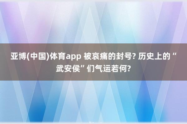 亚博(中国)体育app 被哀痛的封号? 历史上的“武安侯”们气运若何?