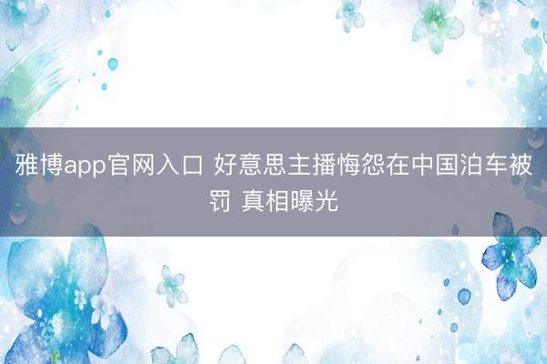 雅博app官网入口 好意思主播悔怨在中国泊车被罚 真相曝光