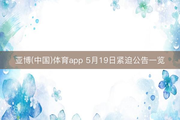亚博(中国)体育app 5月19日紧迫公告一览